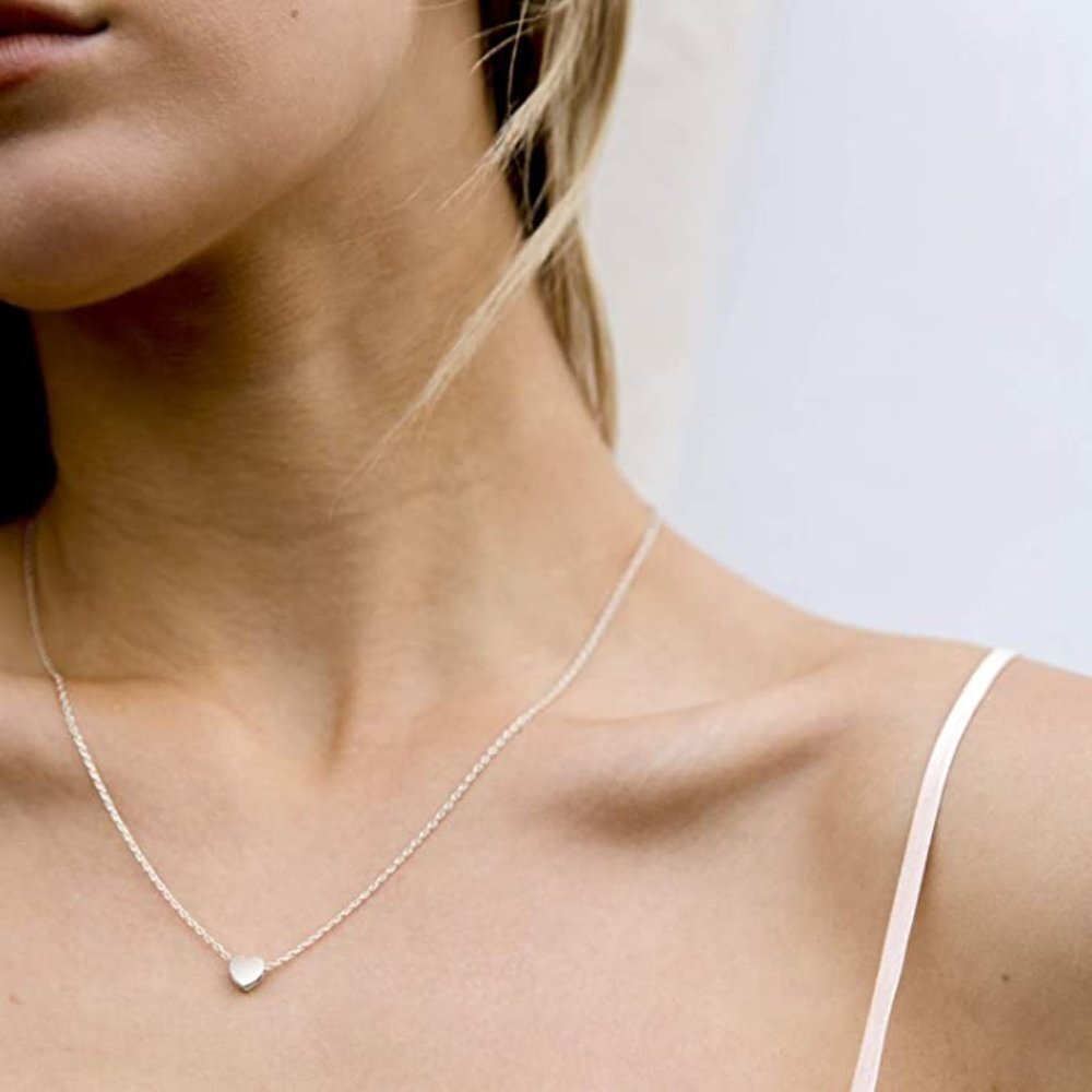 14K Gold Plated Cubic Zirconia Heart Necklace | Layered Necklaces | Gold - Picture 2 of 4